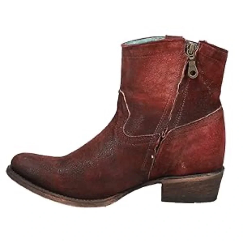 New CORRAL Women's Wine Lamb Booties Round Toe Red Size 8 M Western Cowboy - Picture 3 of 5